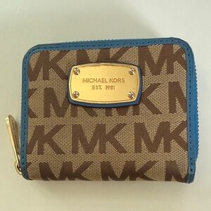 Michael Kors Tan and Blue Logo Wallet
